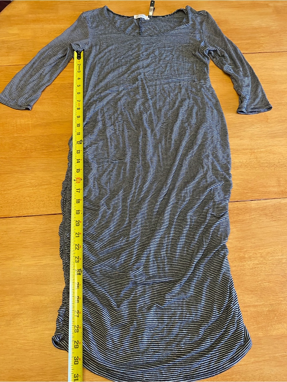 Hot Gal Navy Blue and White Striped Long Sleeve Maternity Midi Dress